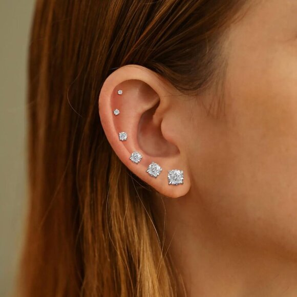 6 set stud Sterling Silver Dainty Huggie Cubic Zirconia Hoop Earrings for Women - Picture 4 of 6